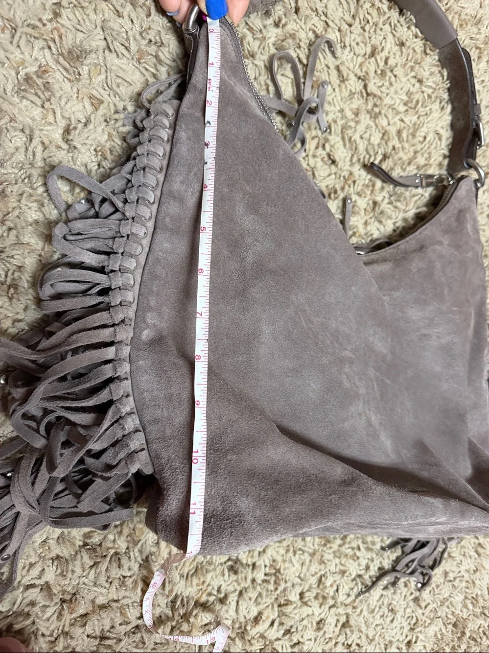 Michael Kors Women's Billy Grey Suede Leather Fringe Shoulder Bag